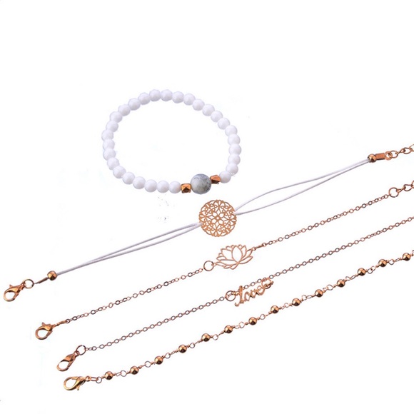 5 Pcs Boho Bracelet Set w/ Lotus Flower & Love - Picture 3 of 6